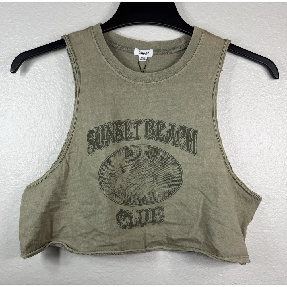 Garage Chopped Boyfriend Tank Top Size M washed seagrass green Sunset Beach Club